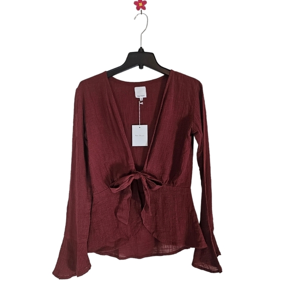 Rue Stiic Cardigan 100% Cotton Burgundy Medium Y2k Bow Tie Front  NWT - Picture 5 of 8